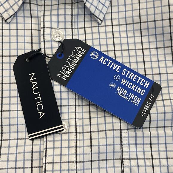 Nautica NWT Classic-Fit Wrinkle-Resistant Plaid Button-Down Shirt Blue Plaid XL - Picture 10 of 12